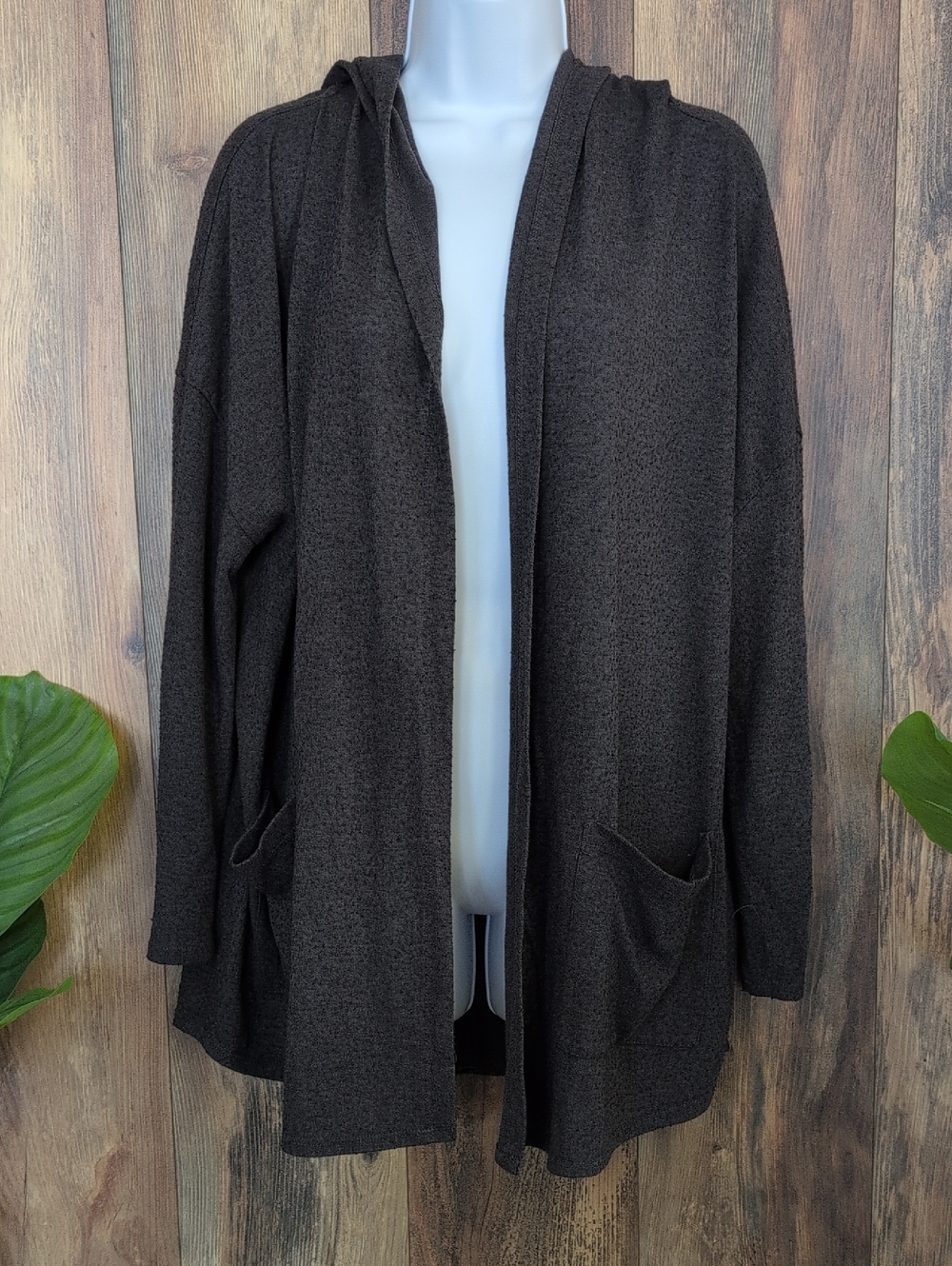 Green Envelope LA Open-Front Charcoal Gray Hooded Cardigan 2X         W243